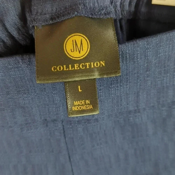 JM Collections Blue Rayon Blend Dress Pants With Gold Roses - Picture 10 of 13